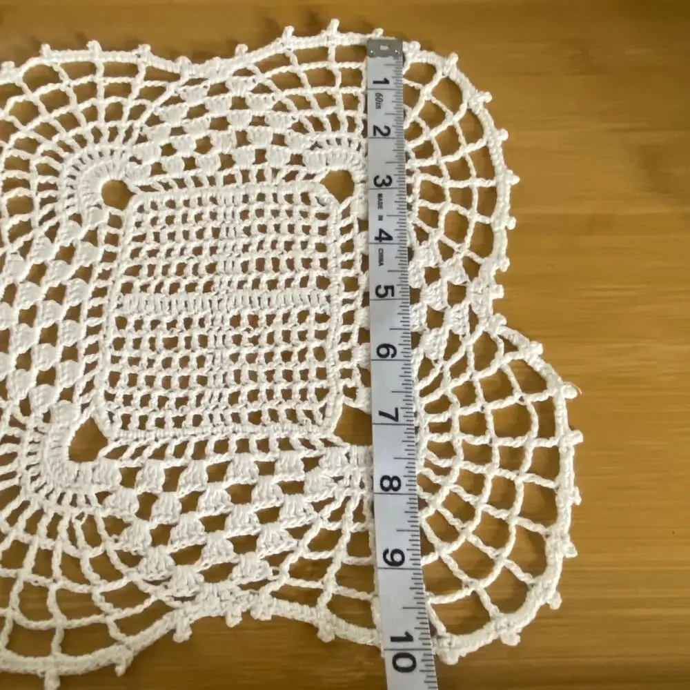 Vintage Handmade Crochet Pineapple Lace Square Doily 10in Cotton Farmhouse Decor